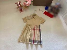 23SS Kurzarm-Kleider für Kinder, Designer-Kleidung für Mädchen, Kleid mit Reversdruck, Gitter-Spleißen, Hemdkleid, große Mädchenröcke, hochwertige Kinderkleidung