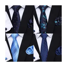Neck Ties Jacquard Fashion Brand Silk Festive Present Tie Handkerchief Cufflink Set Necktie Man's Shirt Accessories Gold 231128