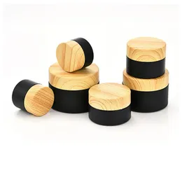 5g 10g 15g 20g 30g 50g Black Frosted Glass Jars Cosmetic Bottle Cream Container with Imitated Wood Grain Plastic Lids Iwcux