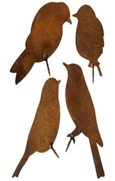 Nyhetsartiklar patina fåglar med skruv för skruv i trä 4 rostiga fåglar metall rost trädgårdsdekoration figur3965496