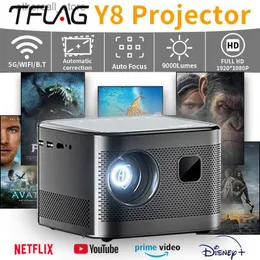 Projektoren TFlag Projektor Y8 Autofokus Keystone-Korrektur Full HD 1080P 4K Projektor 9000 Lumen 5G WiFi BT Android Heimkino Beamer Q231128