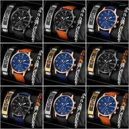 Orologi da polso Gioielli di moda da uomo Braccialetto di perline casual con quadrante secondario Deco Orologio da polso al quarzo Lancette luminose presenti agli uomini Reloj