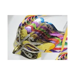 Party Masks 30Pcs/Lot Fashion Mask Gold Shining Plated Wedding Props Masquerade Mardi Gras Mix Color Drop Delivery Home Garden Festi Dhmcv