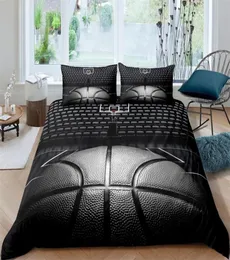 Bedding sets Basketball Duvet Cover Set Black 3D Ball Sports Theme Bedding Set Microfiber Basketball Court Competitive Games King 9180215