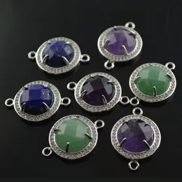 Pendant Necklaces 5pcs High Quality Aventurine Crystal Lapis Connections CZ Beads Paved Silver For Earring Jewelry MakingPendant