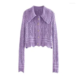 Women's Knits Xitimeao Women 2023 Fashion Textured Weave Cropped Knitted Cardigan Sweater Vintage Long Sleeve Female Outerwear Chic Tops