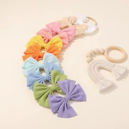 Hair Accessories 40pc/lot 4.3" Cotton Bow Baby Nylon Headband Girls Solid Candy Color Bowknot Elastic Hairbands Kid Clips Barrettes Headwear