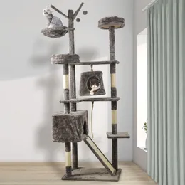 Scratchers 190 cm wielowarstwowy domek na drzewie kotów z przytulnymi okonami stabilna rama wspinaczowa kota