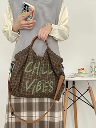 Evening Bags Hylhexyr Women's Crossbody Bag Lattice Woolen Shoulder Letter Embroidery Large Capacity Handheld Tote Handbag