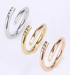 Women Love Rings Titanium Steel CZ Diamond Designer Single Nail Ring European American Fashion Classic Casual Couple Rose Gold Sil8192663