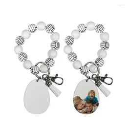 Schlüsselanhänger Mode handgefertigte bunte Sublimationsdruck Armbänder Polymer Clay Perlen Armband mit leerem Metallschlüsselring für Liebhaber