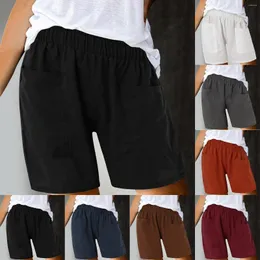 Damen-Shorts aus Baumwolle mit hoher elastischer Taille, plissiert, Rüschen, süßer Strand, fließender, lässiger Damen-Pantalones Cortos