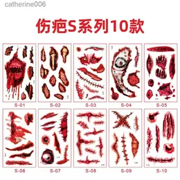 Tattoos Farbige Zeichnung Aufkleber 10PCS Halloween Wasserdicht Temporäre Tattoo Aufkleber Sexy Blutiges Make-Up Zombie Narbe Tattoo Dekoration Wunde Horror Blut Sticke