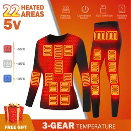 Homens Down Parkas Inverno Aquecido Roupa Interior Térmica Mulheres Skiwear Aquecimento Roupa Interior Terno Fleece Quente Top Calças USB Roupas de Aquecimento Elétrico Homens 231128