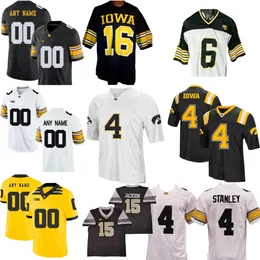 Maglia da football universitaria personalizzata dell'Iowa Hawkeyes 15 Tyler Goodson 4 Nate Stanley 94 A.J. Epenesa 12 Cade McNamara