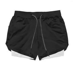 Laufshorts mit Handytasche, Outdoor-Sport, 2-in-1, doppellagig, für Herren, atmungsaktiv, Radfahren, Fitness, Polyester, weich, elastisch, Sommer