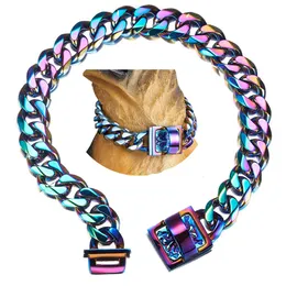 Belts 19 mm Dog Collar Rainbow Heavy Duty Stainless Steel Dog Coloured Luxury Training Collar Cuban Link with Durable Clasp Chain