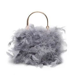 Evening Bags Real Ostrich Feather Bag Women Fluffy Winter Shoulder Chain Designer Ladies Small Handbags Teenagers Clutch Purs 230427