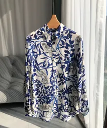 Camicetta in seta con stampa animalier blu primavera estate Camicia a maniche lunghe con risvolto Collo monopetto Top Camicie H3F27YLFS