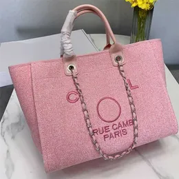 Borse da sera Borsa a tracolla tote rosa Borsa firmata con manico superiore Borsa da spiaggia grande con perle in tela con tracolla a catena Portafoglio shopping Portamonete donna firmata 52 cm