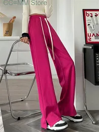 Women's Pants High Waisted For Women Spring Elegant Drawstring Split Wide Leg Korean Fashion Solid Casual