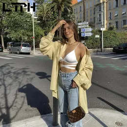 T-shirt LTPH Sexy Streetwear Women Camisole White Crop Top Knitte Breast Wsparcie bielizny 2022 Summer New