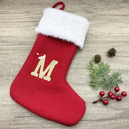 Christmas Decorations Personalized Red Stocking Gift Bag Stylish Alphabet Knitted Decor