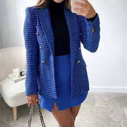 Women s Suits Blazers KlkxMyt Traf Blazer Women Casual Autumn Winter Thick Tweed Woolen Coat Female Check Double Breasted Suit Jacket 231127