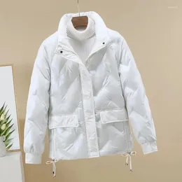 Trench da donna Giacca Parka Piumini in cotone Giubbotti corti lucidi Colletto alla coreana Parka imbottito Capispalla femminile Soprabito 2023 Inverno