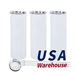 USA Warehouse 25pc/carton sublimation tumblers 20oz من الفولاذ المقاوم للصدأ مقاوم للصدأ معزول مستقيم كوب أبيض فارغ مع غطاء وقش لنقل الحرارة TT0428