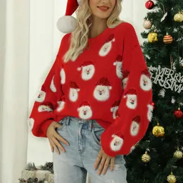 Women's Sweaters Ladies Cute Sweater Autumn/Winter O-Neck Lantern Sleeve Loose Knitted Tops Traf Pullover Father Christmas Sweaters 231127