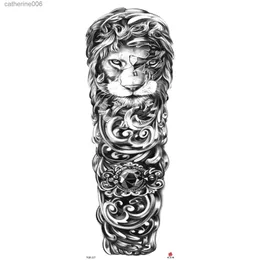 Tatuaże w kolorze naklejki na rysowanie wodoodporne TETATOO TATTOO TATEM Lion Crown Skull Pełne ramię dużego rozmiar rękawy Fake Tattoo Flash Tattoo dla mężczyzn Womenl23112