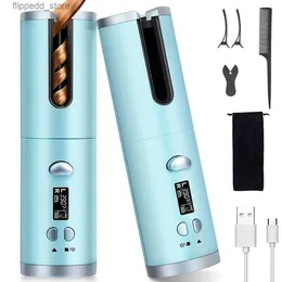 Curling Irons Cordless Hair Curler Automatic Rotating Curling Iron Portable Wireless Rechargeable Curling Wand LCD Display Ceramic Hair Curler Q231128