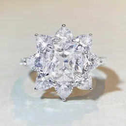 Ringos de cluster 2,5ct dcolor moissanita 925 anel de prata diamantes completos testes de casamento de girassol Jóias de joalheria gentile