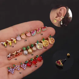 New Internet Celebrity Creative Fruit Earrings Stud Cute Female Inlaid With Colorful Cubic Zircon Stainless Steel Threaded Earring Studs Ear Bone Nail Jewelry