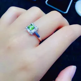 Cluster Rings Simple 925 Silver Gemstone Ring For Engagement 4mm Natural Peridot Wedding Sterling Jewelry