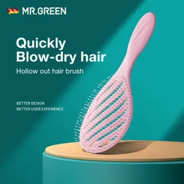 Hårborstar Mr.Green Hollow Out Hair Brush Scalp Massage Combs Hair Styling Detangler Snabbblåsning Torkning av detangling Verktyg Våt torrt lockigt hår 231128