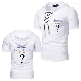 Herren T-Shirts 2023 Herren Kapuzenhemd Zufälliges Muster Gedruckt Kordelzug T-Shirts Kurzarm Homme Slim Fit Sportwear Herren Sommerbekleidung Top