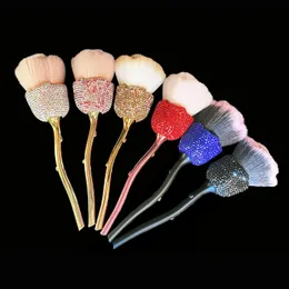 Rose Flower Shape Rhinestone Makeup Brush Nail Art Brush Soft Powder Blush Foundation Brushes Large Coverage