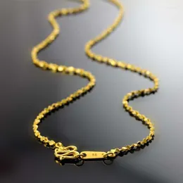 Kedjor Real Pure 999 24K Yellow Gold Chain 1,5 mm Shining Full Star Halsband 17.1 tum / 3,9 g kvinnor Lucky Gift