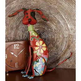 Escultura de cães com várias coloridas externas de metal eclético com design floral, 12 W x 17 h