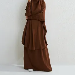 Etniska kläder kvinnor Eid muslim sätter Ramadan Marocko Två stycken Arab Dubai Kaftan Musulman Ensemble Abayas Solid Color Modest Long Robe