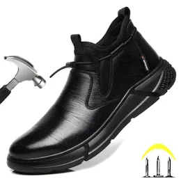 Botas Zapatos de seguridad de cuero de moda Hombres Trabajo Punteras de acero Hombre Indestructible Protector a prueba de pinchazos 231128