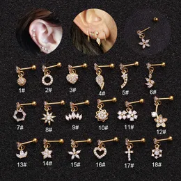 Piercing Cubic Zirconia Earrings Stud Heart Cross Drop Stainless Steel Pin Anti-allergy Studs Earring Body Ornaments Ear Bone Nail 14K Real Gold Jewelry Wholesale