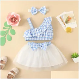 Clothing Sets Clothing Sets Summer Born Baby Girl Clothes Set 3 6 9 12 18 24 Months Outfits Lounge Sleeveless Top Mesh Skirts Children Dhbc3