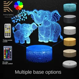 Night Lights Elephant 3D Table Lamp Colorful Remote Control Bedroom Decoration LED Light USB Creative Gift
