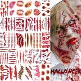 Party Decoration 30Pcs/Set Halloween Temporary Tattoos Zombie Makeup Scar Wound Blood Bleeding Tattoo Stickers Kids Women Men Cosplay