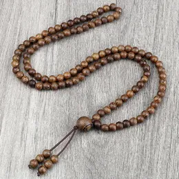 Pendant Necklaces Vintage 108 Wooden Beads Bracelets 6mm Women Men Elastic Beaded Long Necklace Fashion Buddhist Prayer Yoga Jewelry Handmade Gift 231127