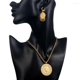 Pendant Necklaces Ottoman Turkish Coin Necklace Set Plating Gold Slid Chain Pendants Arabic Women Fashion Jewelry Ethnic Wedding Bridal