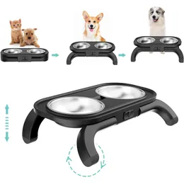 Alimentação ulmpp tigela ajustável para cães e gatos, alimentador elevado, suporte de designer com suporte de aço inoxidável, suprimentos para gatos, acessórios para cães